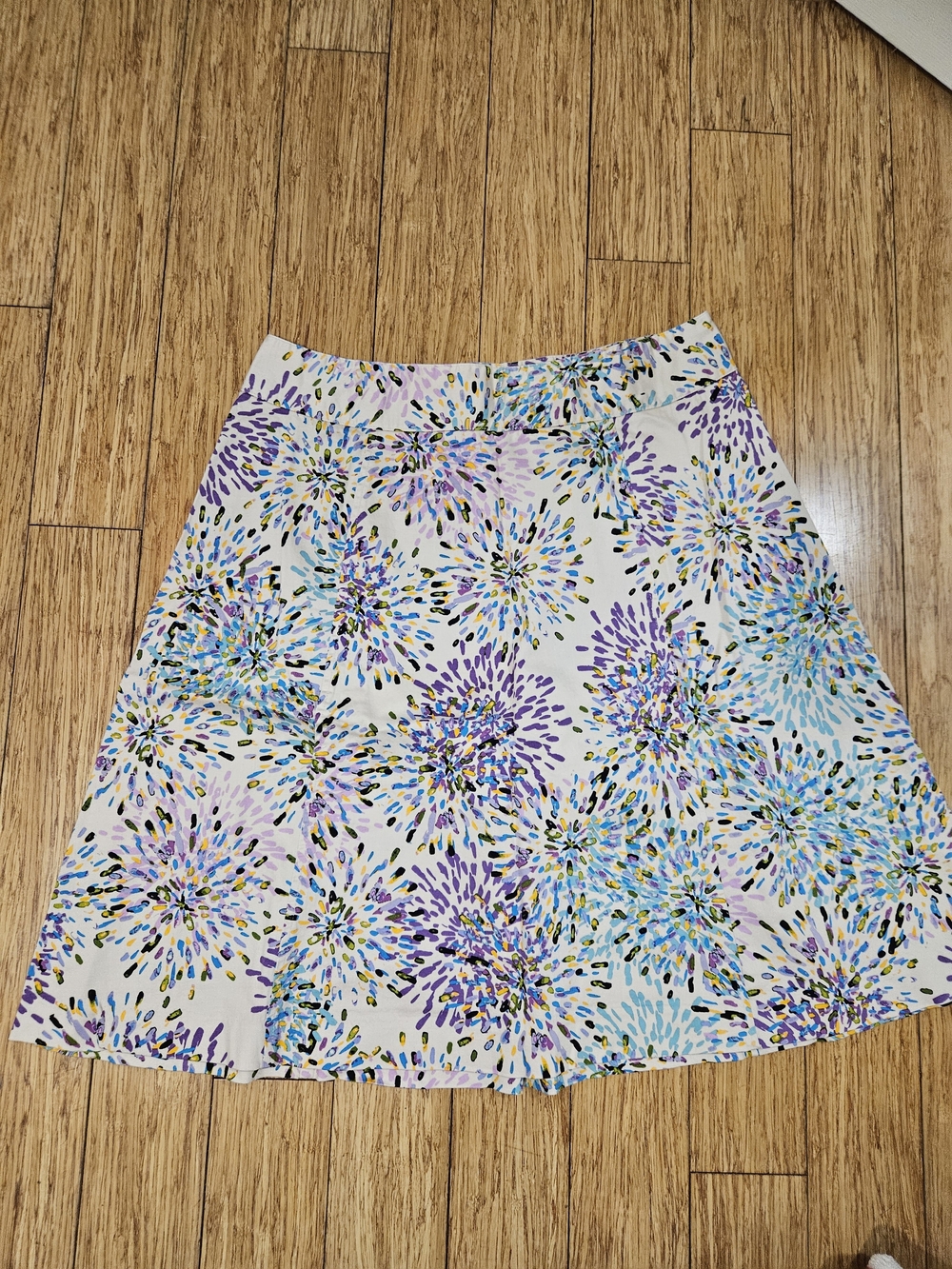 Lane Bryant Cream A-Line Skirt with Blue & Purple Floral Burst